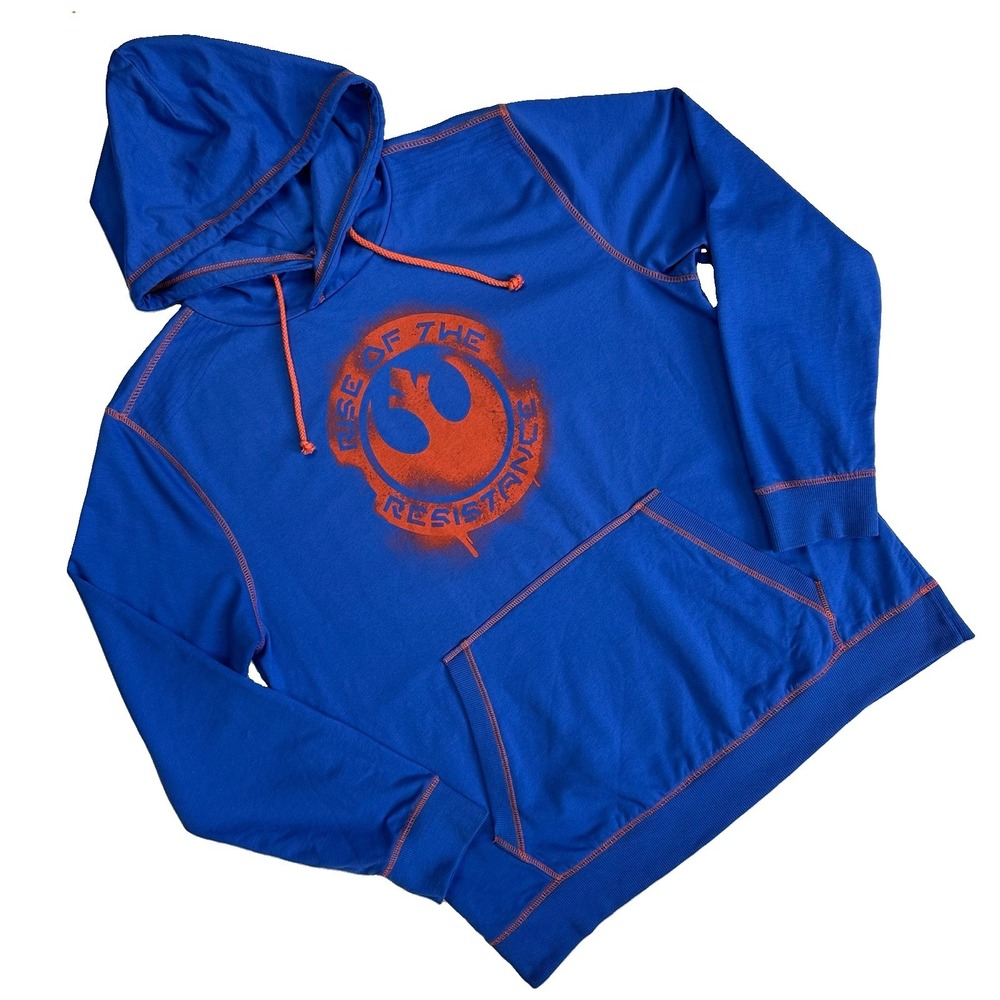 Star Wars Galaxy Edge Rise Resistance Hoodie Sweatshirt Men L Blue Orange Knicks